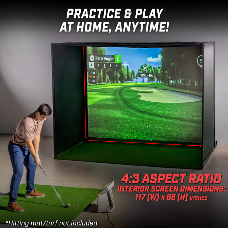 GoSports Golf Simulator Enclosure Net - Complete Set with Frame and HD Impact Screen Kit - 10 x 8 Ft, 10 x 8 ft