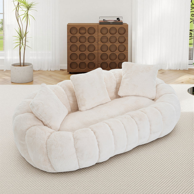 Canapé à deux places avec coussins Modern, Fausse fourrure beige