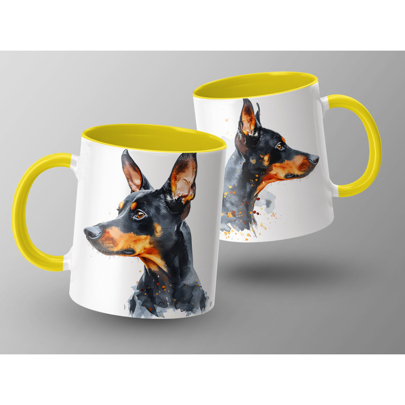 Unique Doberman Pinscher Art 11oz Coffee Mug, 2, Yellow