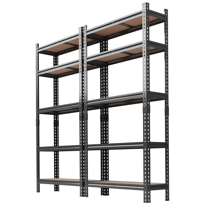 Unité de rangement réglable en métal robuste à 5 niveaux, H 72 po x l 35,5 po x P 12 po, pour garage, sous-sol, entrepôt, garde-manger, garde-robe, cuisine, noir, paquet de 2