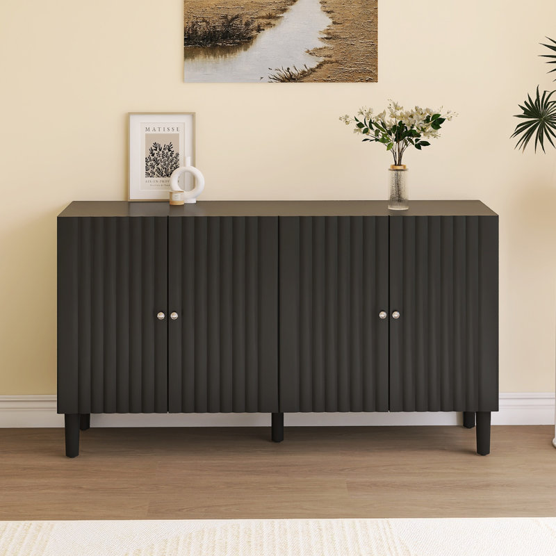 Buffet avec portes à motif ondulé, Noir