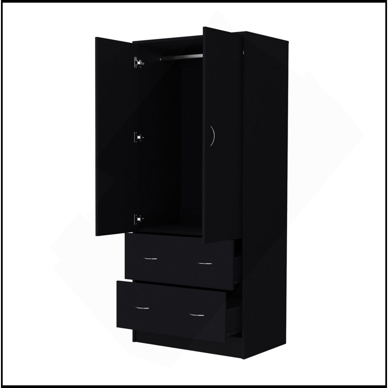 Armoire-penderie Wenden avec 2 tiroirs, 2 portes, beaucoup de rangement et une tringle, Noir