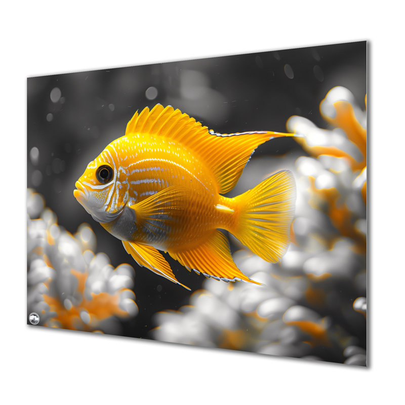 Aquariums de poissons gris et jaunes Coastal Cove II - Aquariums, décoration murale, Sans cadre, métal, H 24 po x l 32 po