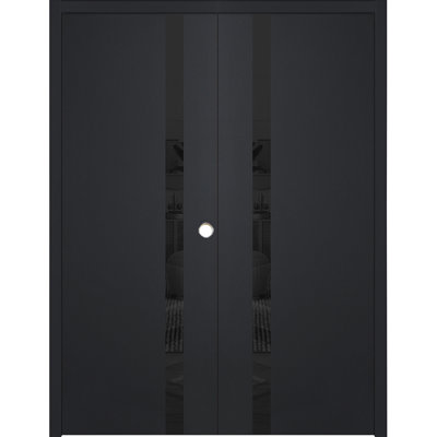 Glam G-Pro 1G pré-suspendu avec porte intérieure stratifiée noir moderne à double porte 36 po x 80 po à gauche