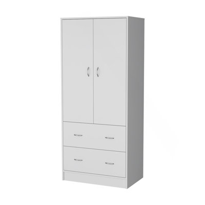 Armoire-penderie Wenden avec 2 tiroirs, 2 portes, grand rangement et tringle, blanc