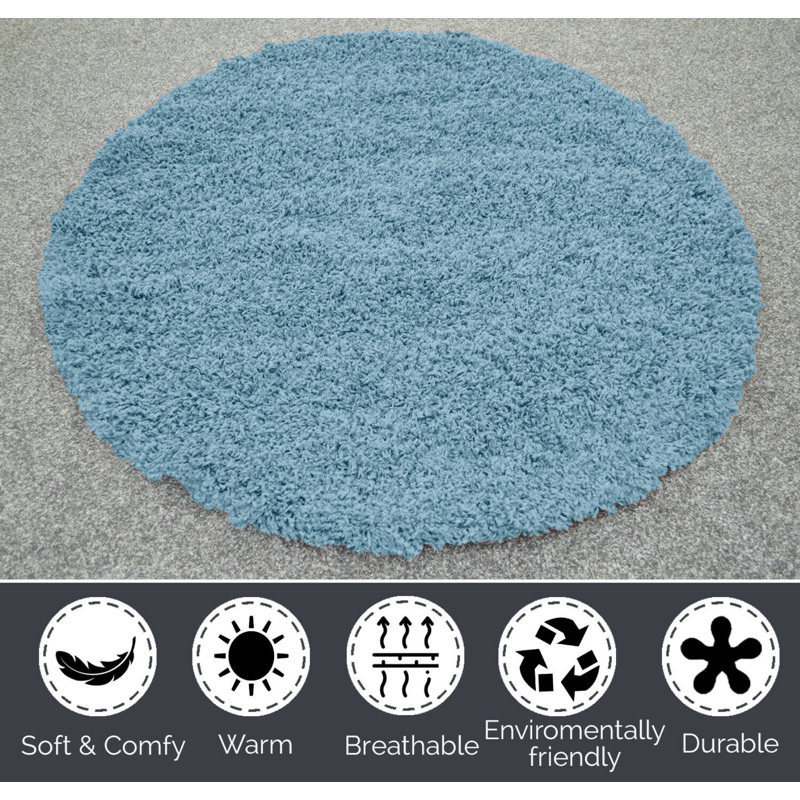 Kailum Solid Colour Shag Area Rug, Round 120cm