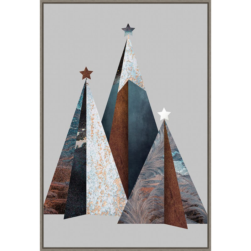 Three Christmas Trees Framed Canvas Wall Art Print
