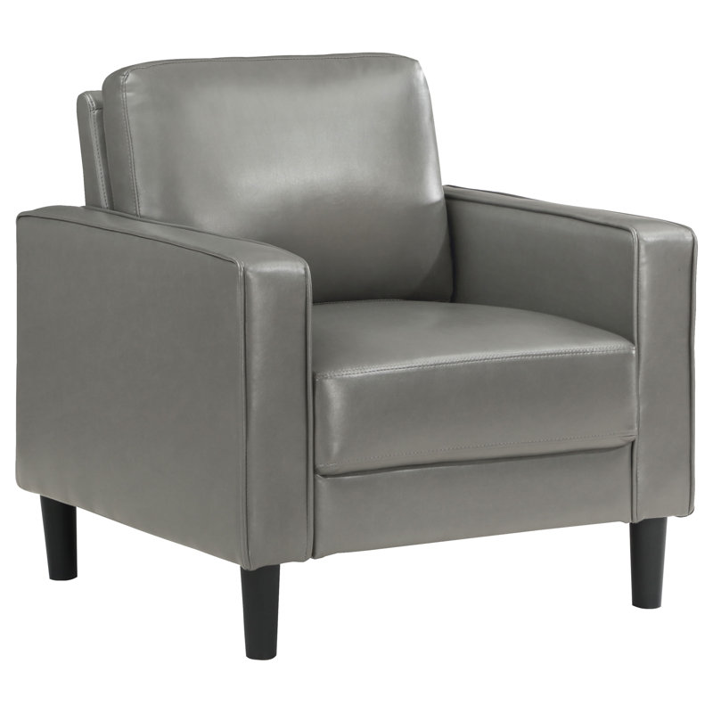 Chaise d'appoint avec accoudoirs en tissu d'ameublement gris Lalittah, Similicuir gris