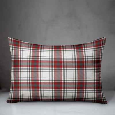 Red Gray Plaid Throw Pillow