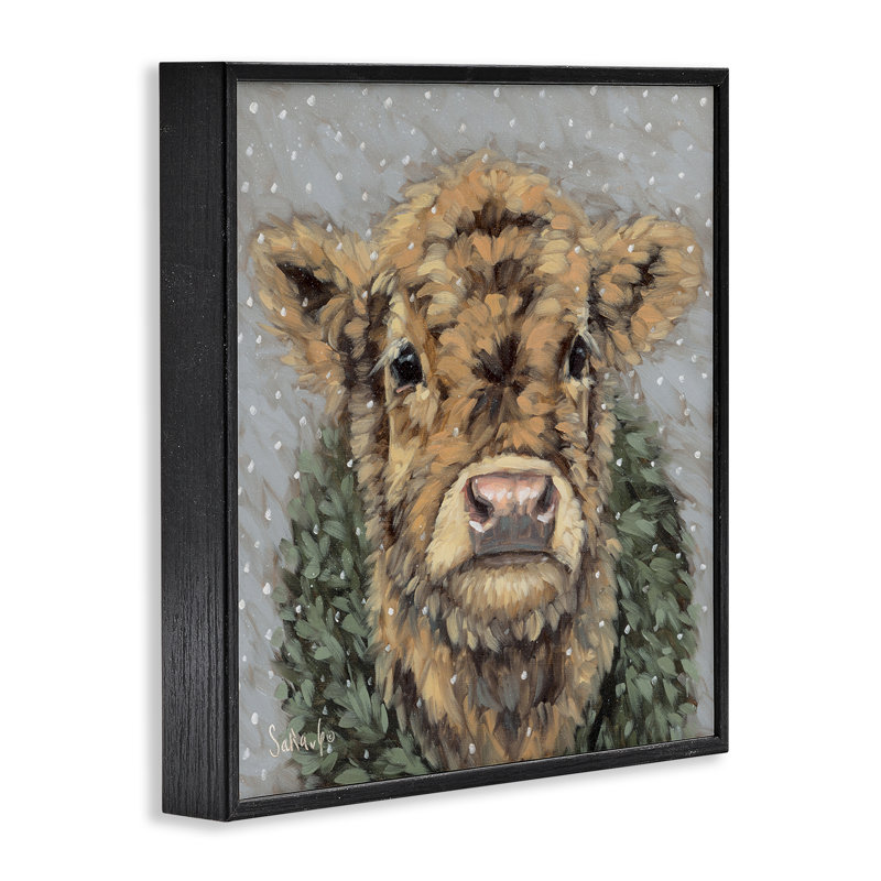 Art enneigé de bovins et de couronnes par Sara G. Designs, Giclée encadrée noir minuit, H 12 po x l 12 po