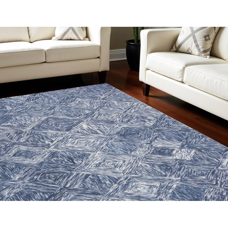 Tapis bleu denim et ivoire en laine 8 pi x 11 pi