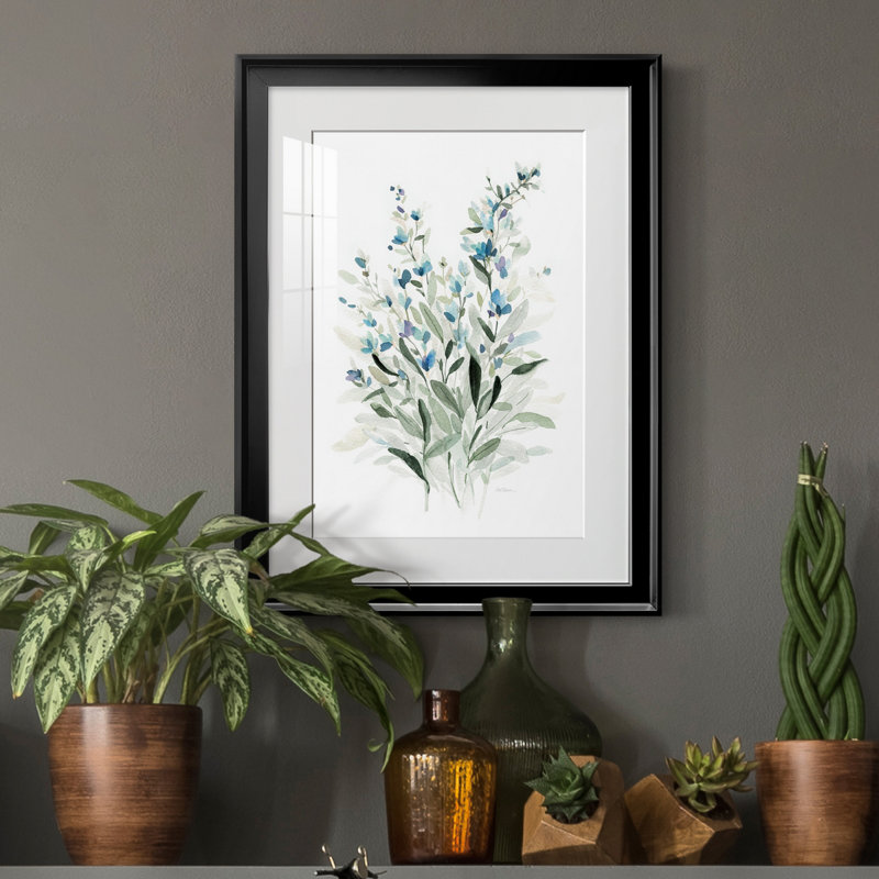Delicate Blue Botanical I - peinture encadrée, Noir, H 18,5 po x l 24,5 po x P 1,5 po