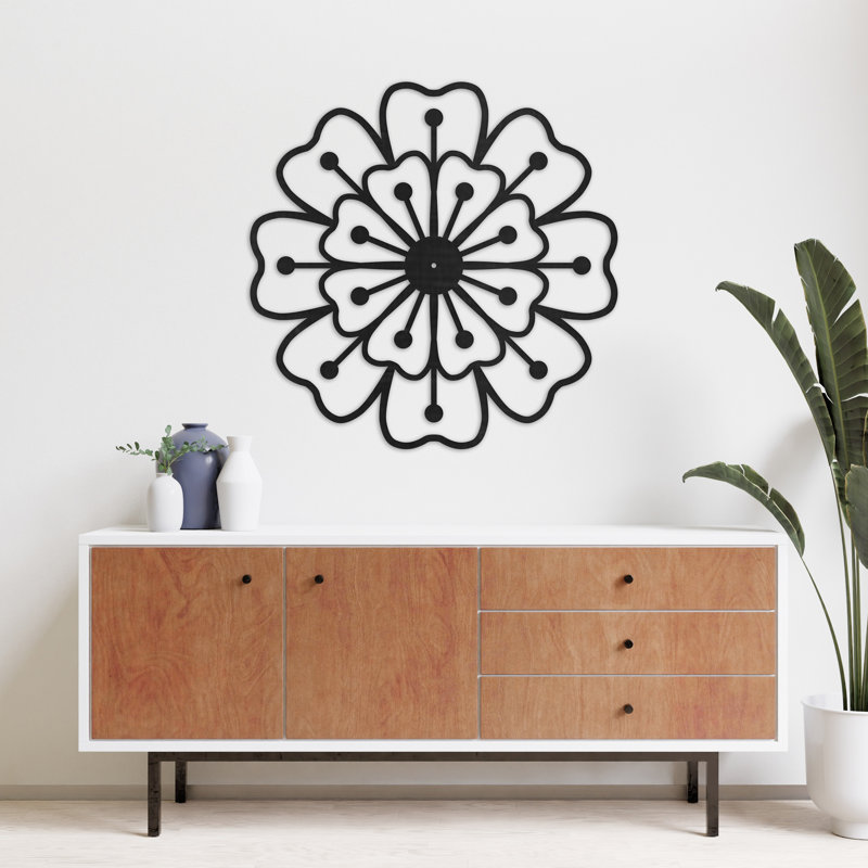 Décoration murale mandala floral - ACM, H 32 po x l 32 po x P 0,25 po, Noir