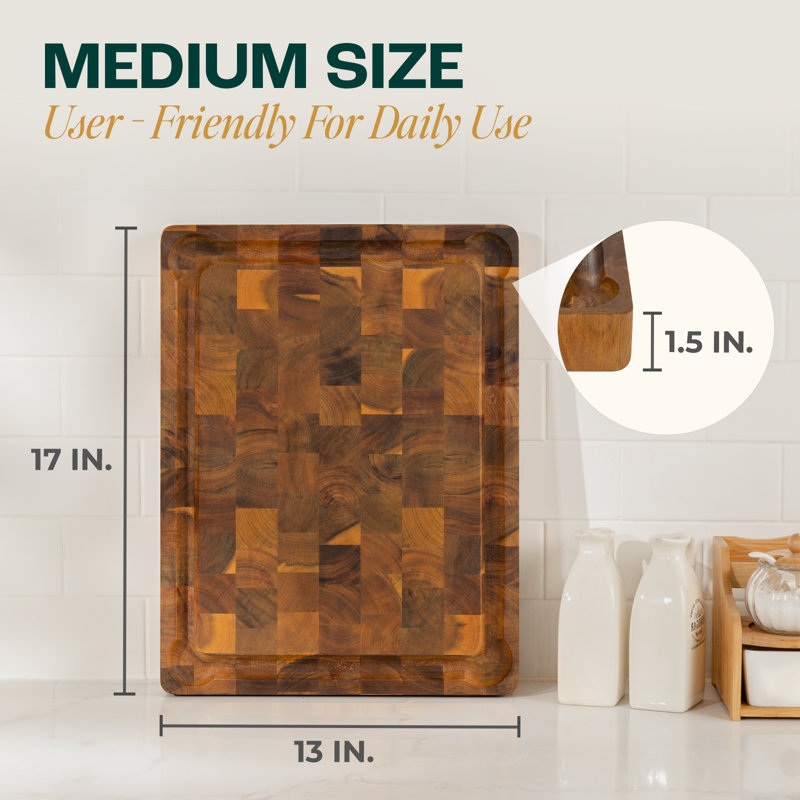 Versatile End Grain Acacia Cutting Board, 17" L x 13" W 