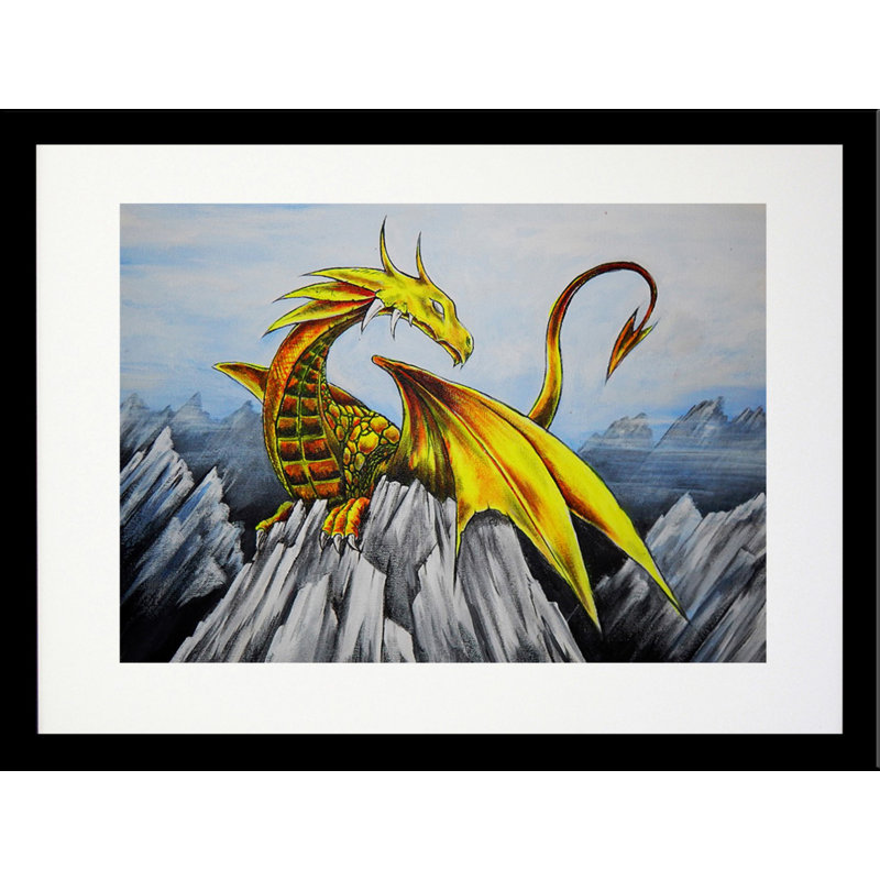 Dessin animé «Dragon» par Ed Capeau, H 18,5 po x l 22,5 po, Papier avec cadre noir, Blanc mat