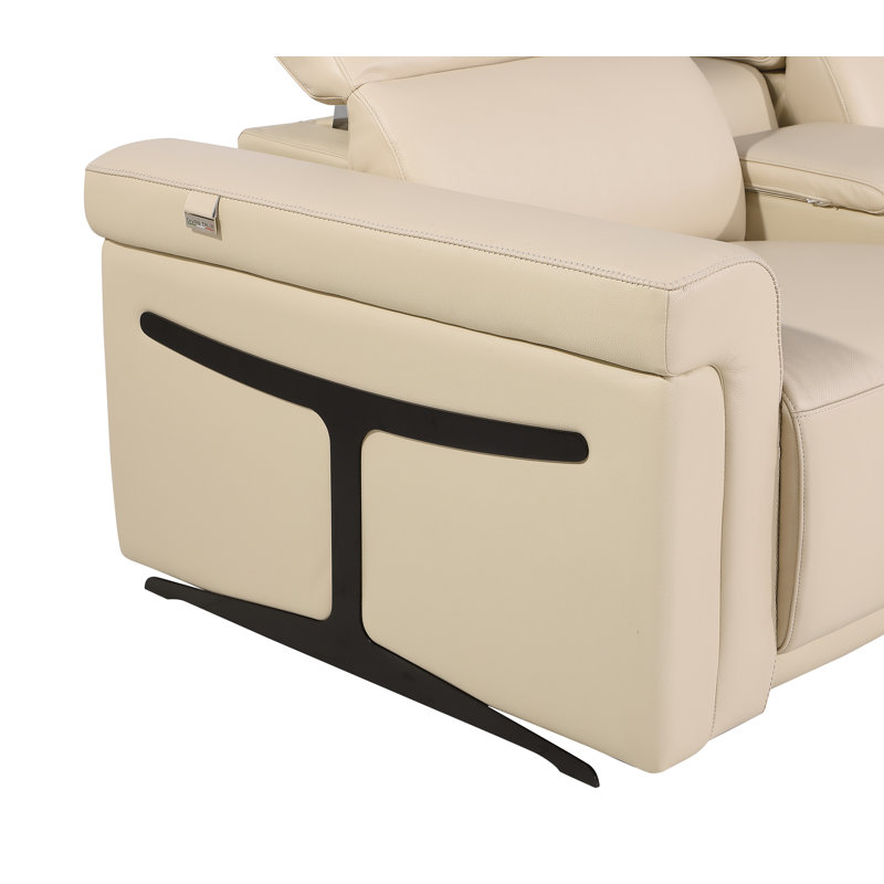 Stanwinn 10 – Piece 4 Power Reclining Top Grain Italian Leather Sectional with Power Headrest, Beige Genuine Leather