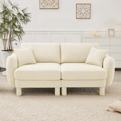 Boucle Fabric 2-Seat Sofa Including 2 Pillows
