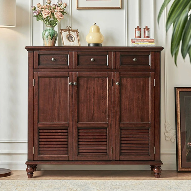 Dark-brown Solid Wood Shoe Storage Bench