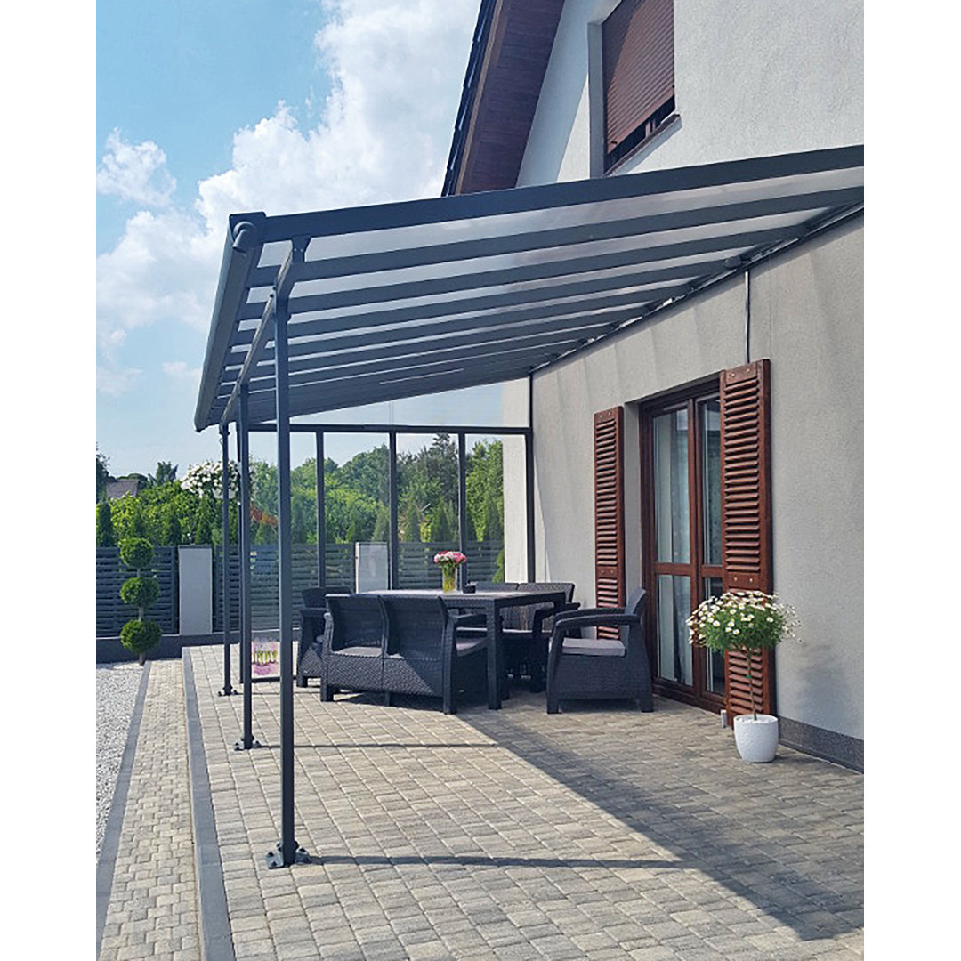Palram - Canopia Feria 8' W x 10' D Polycarbonate Galvanized Steel Stationary Slope Patio Awning Gray/Diffused Clear or White Canopia Cover 