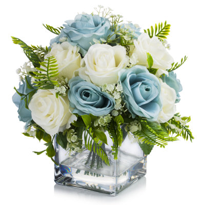 Faux Silk Roses Arrangement in Vase