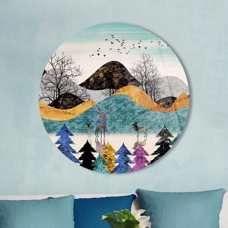 Superbe décoration murale en verre mettant en vedette un paysage de forêt abstrait pour la maison ou le bureau