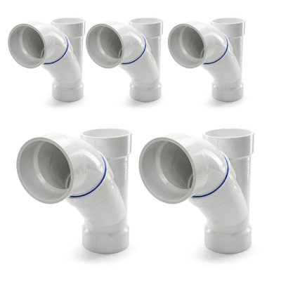 4 in. PVC DWV 2-Piece Combination Wye & 1/8 Bend 45° Elbow Hub, White PVC Drain, Waste & Vent Fitting, (5 Pack)