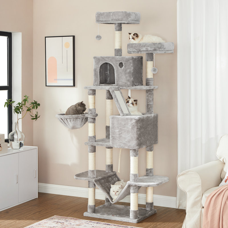 206cm H Cat Tree, Light Grey, 206cm H X 50cm W X 60cm D