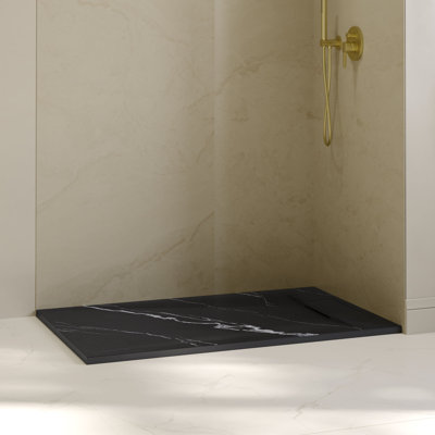Receveur de douche rectangulaire extra-plat OVE Lenora 122 cm x 81 cm avec bonde latérale dissimulée, noir Carrara