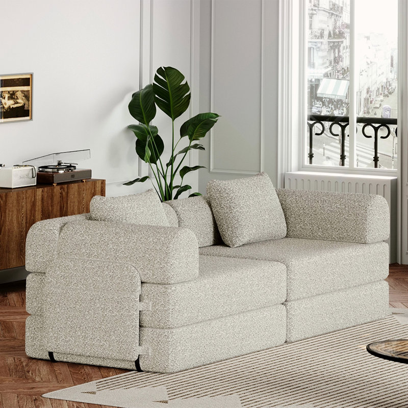 Le canapé-lit convertible de 72,4 pouces, le canapé en chenille, est livré avec deux poches de rangement latérales, deux coussins, un canapé-lit pliable confortable, adapté pour les salons, les chambres et les bureaux