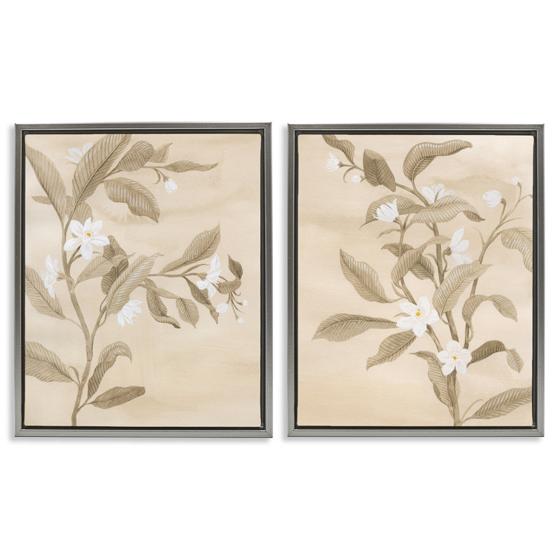 «Daffodils Budding», ensemble de 2 toiles flottantes encadrées par Grace Popp, Cadre flottant gris lustré, H 21 po x l 17 po