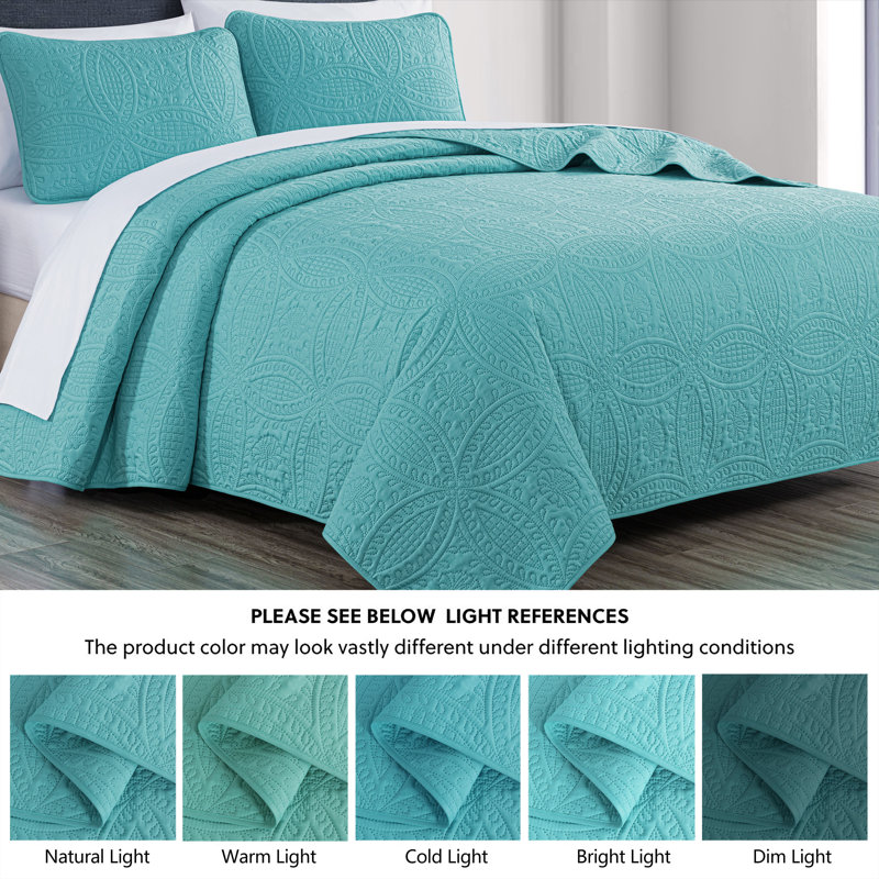 Turquoise King Reversible Microfiber Bedspread Set