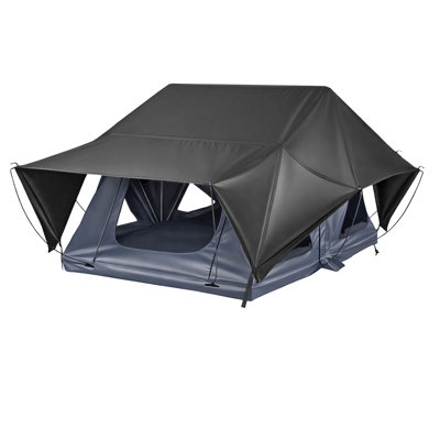 Tente de toit, tente de toit en aluminium pliable pour 2 à 3 personnes avec lumière DEL tricolore, matelas épais et 10 fenêtres, support de toit de voiture de camping imperméable et imperméable au vent adapté au ramassage d'un VUS Jeep