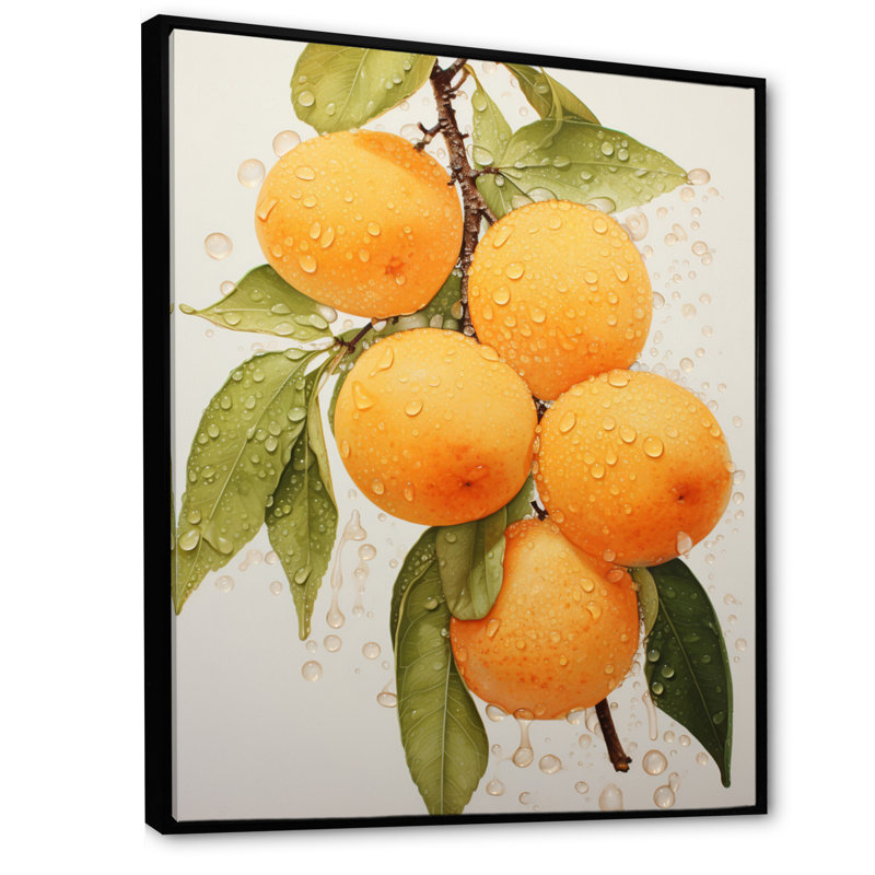 Fruit or abricot pointillisme, reproduction sur toile, H 20 po x l 12 po x P 1 po, Cadre noir