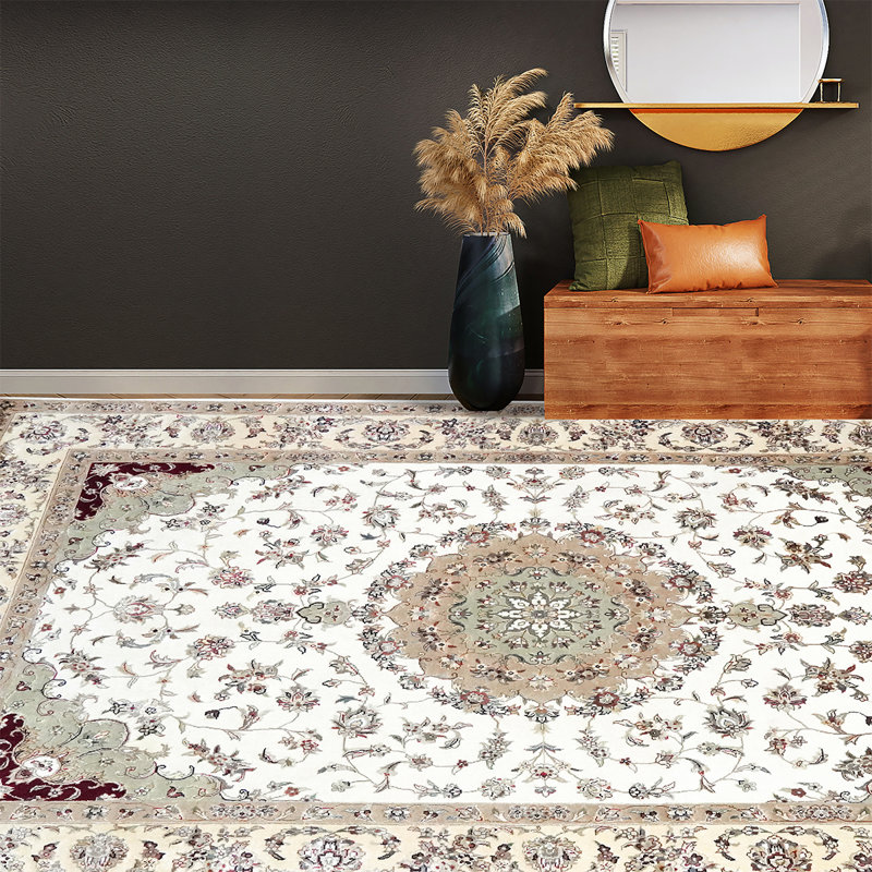 Intricately Hand Woven Wool Floral Area Rug, Round 8'
