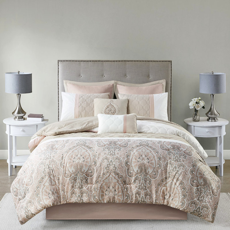 Édredon très grand 8 pièces - édredon rosé, taies décoratives européennes, coussins décoratifs, lavable à la machine, Rosé