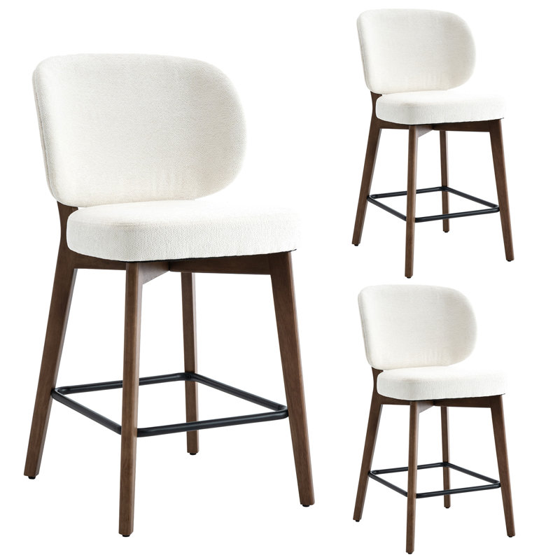 Mid-Century Modern Counter Stool, Fabric Upholstered Barstool With Wingback, Armless Counter Height Bar Stool With Wood Legs, Metal Footrest, For Kitchen Island Bar Counter