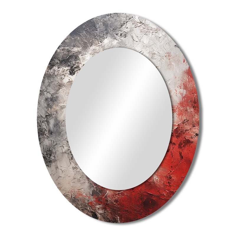 Gris et rouge lunaire Surface - gris moderne miroir mural ovale, H 43 po x l 33 po