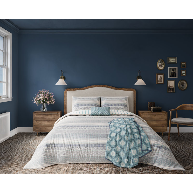 Folk Stripe Cover Set, Blue, Kingsize Duvet Cover + 2 Pillowcases