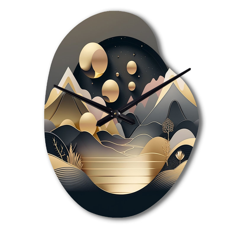 Horloge murale asymétrique en métal Dreamy Golden Mountain II - Marble, Grand