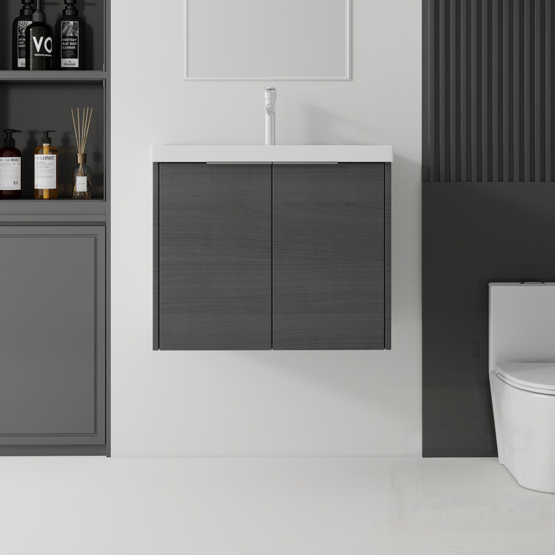 Meuble-lavabo flottant avec lavabo, porte à fermeture en douceur, lavabo en céramique, contreplaqué, Gray, 24" W