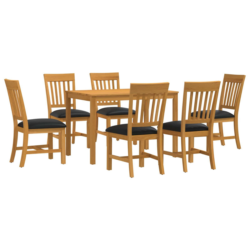 6 -Person Oak Solid Wood Dining Set, Black, Black, Black, Black