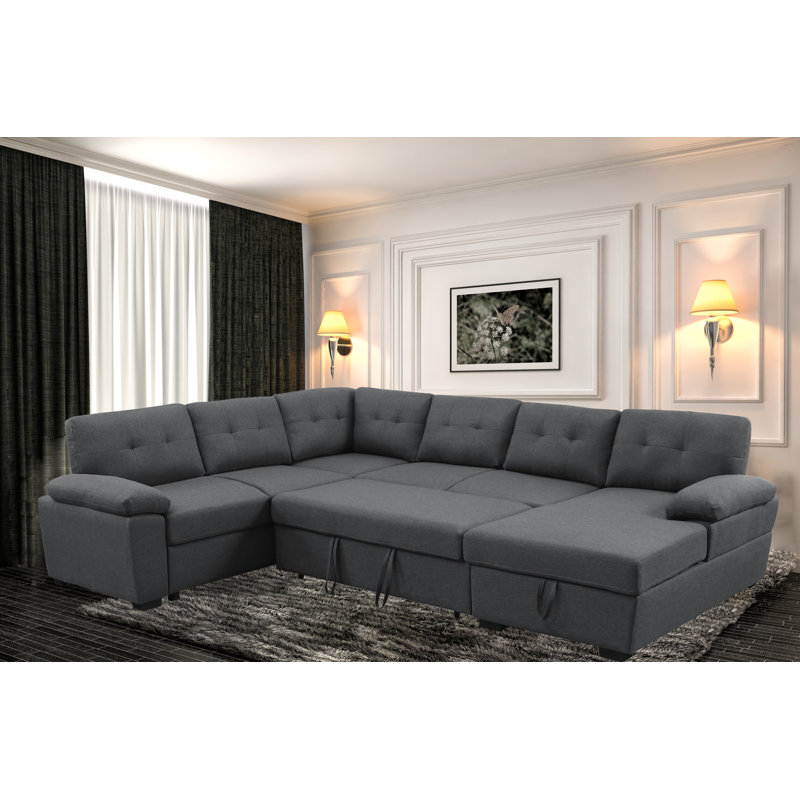 Canapé-lit modulaire rembourré et méridienne, Polyester gris foncé