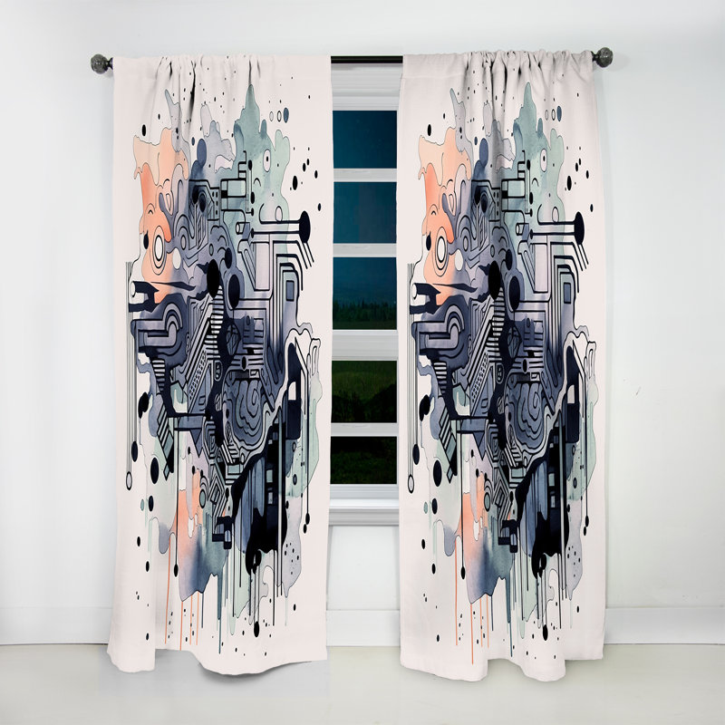 Dodgson - Blue And Orange Vibrant Paradoxes II - Modern Curtain - Velvet Room Darkening - 1 panel, 52" W x 120" L
