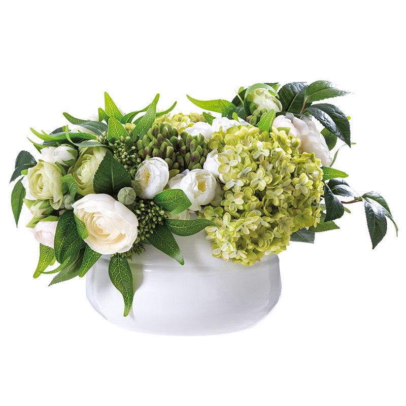 10.5" INCH RANUNCULUS HYDRANGEA /BUD IN PLANTER