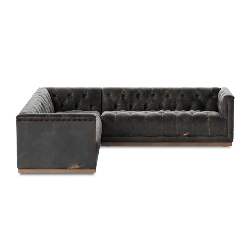 Carrozza 3 Piece Corner Sectional, Destroyed Black Top Grain Leather