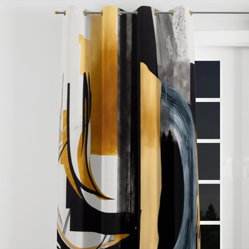 Aurianne - Rideau à œillets occultant abstrait - 1 panneau, l 52" x L 95", Œillets dorés