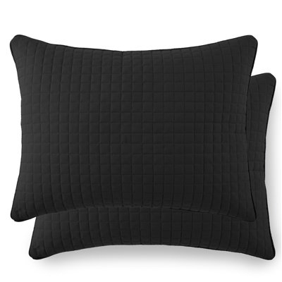Southshore Fine Linens Vilano Quilted Sham Covers, Double-Brushed Microfiber Square-Stitched Pillow Shams with Piped Edges, Set of 2, 20" x 26" , Black