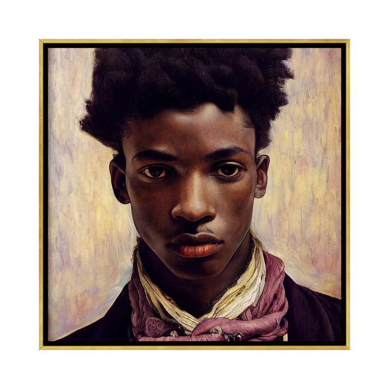 Young Poet, 2023, Gold Floater Framed Canvas, No Mat, 18" H x 18" W x 1.5" D
