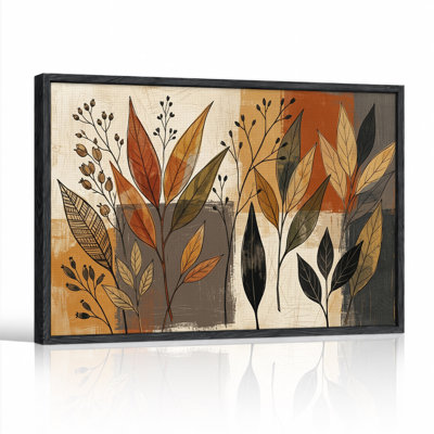 Leaves And Seed Pods In Earth Tones On Textured Surface Canvas Wall Art