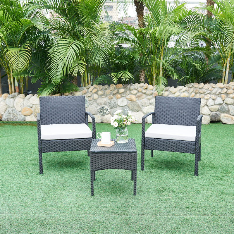 Ivancea 2 - Person Wicker Patio Dining Set with Square Table , Cushions Included, White
